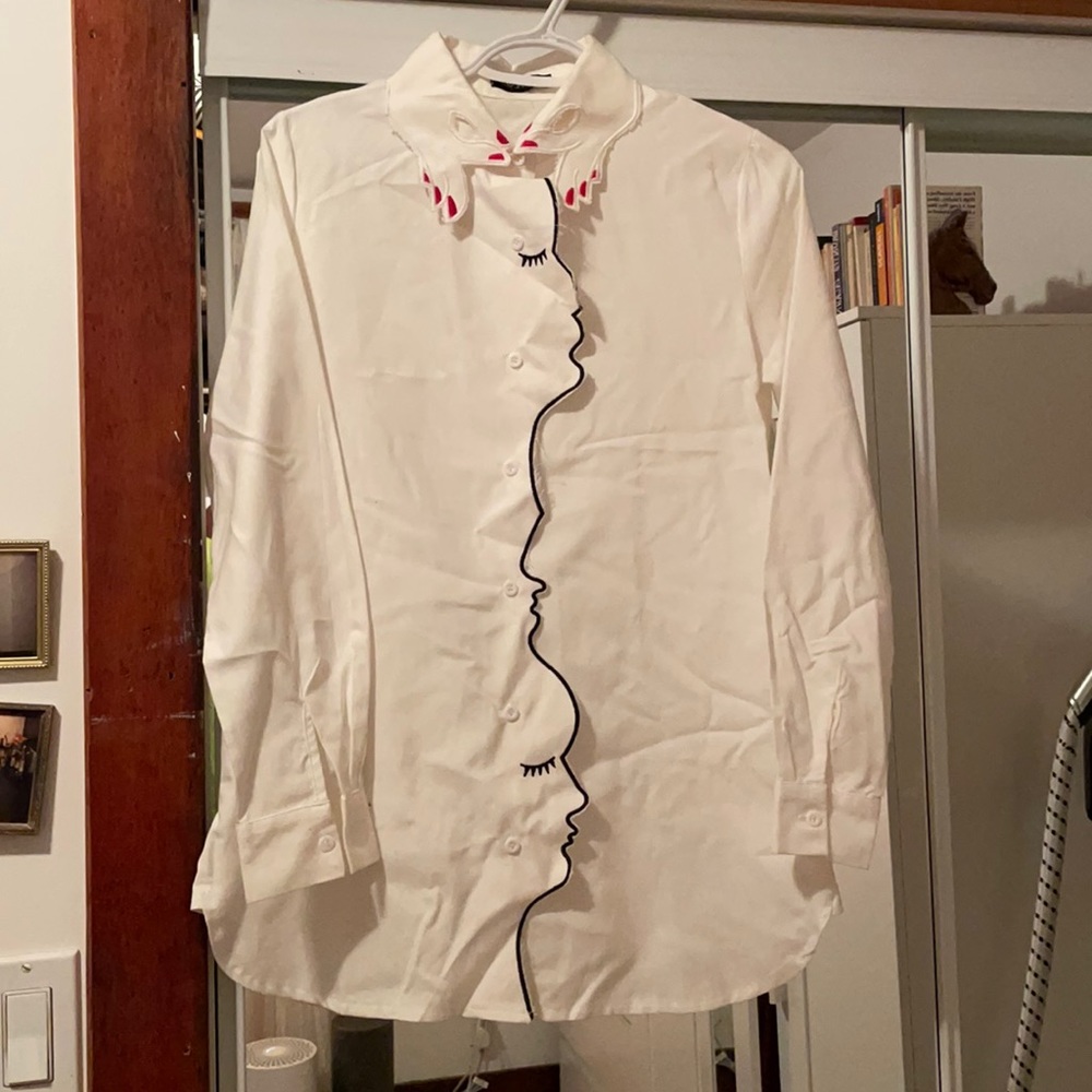 Crisp White Button up with Faces
